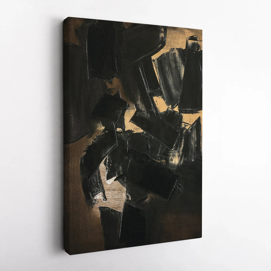 Black and Gold Abstract Canvas Wall Art | Modern Brush Stroke Gallery Wrap | Premium Fade-Resistant Print | Luxury Home & Office Decor