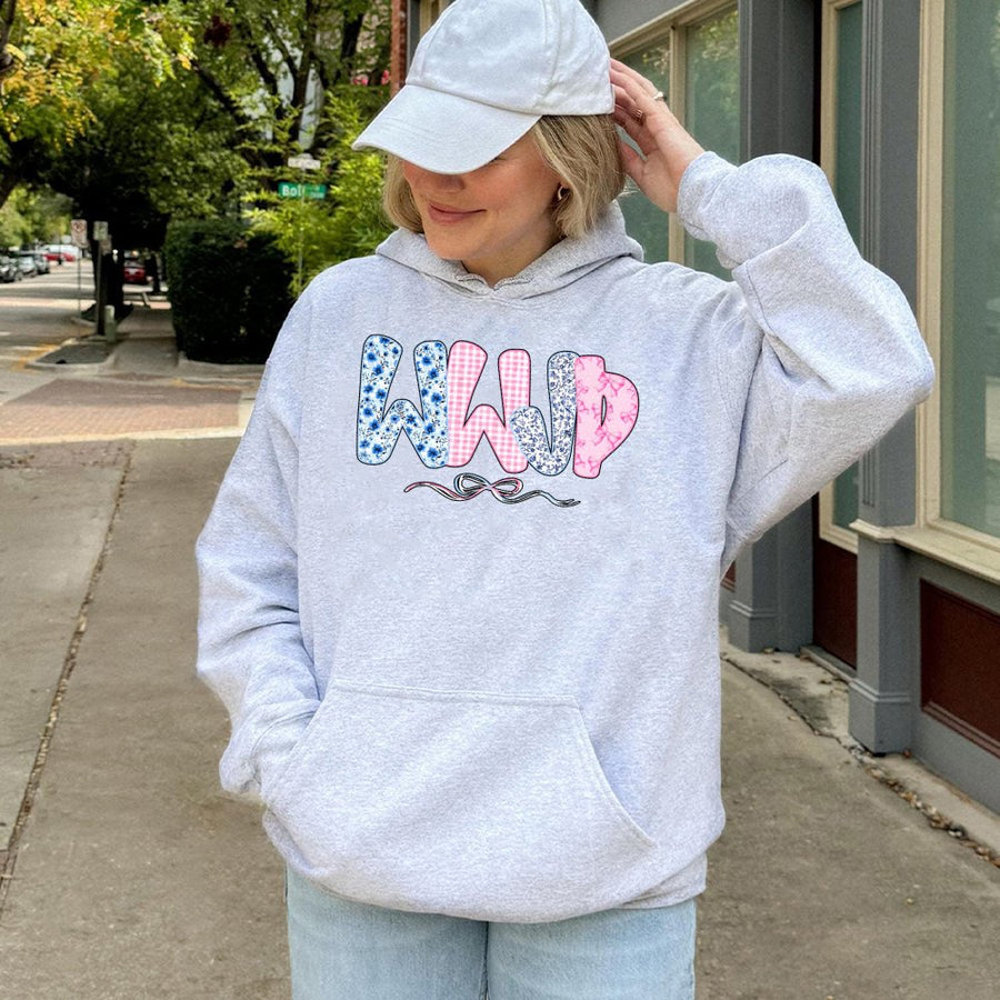 WWJD Hoodie | Coquette Bow Floral Christian Sweatshirt | Premium Cotton Blend | Faith-Inspired Gift for Women