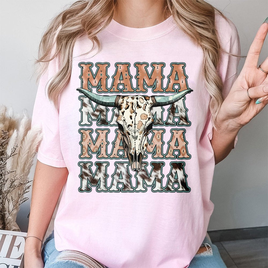 Western Mama T-Shirt | Boho Cow Skull Graphic Design | 100% Cotton Premium Quality | Gift for Country Moms and Rodeo Lovers