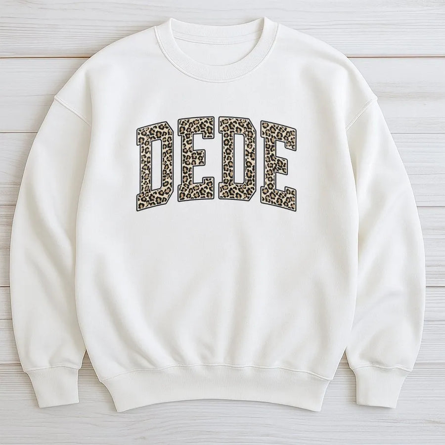 Dede Hoodie Sweatshirt | Leopard Print Varsity Letters | Soft Cotton Blend | Unique Gift for Grandma, Mother's Day