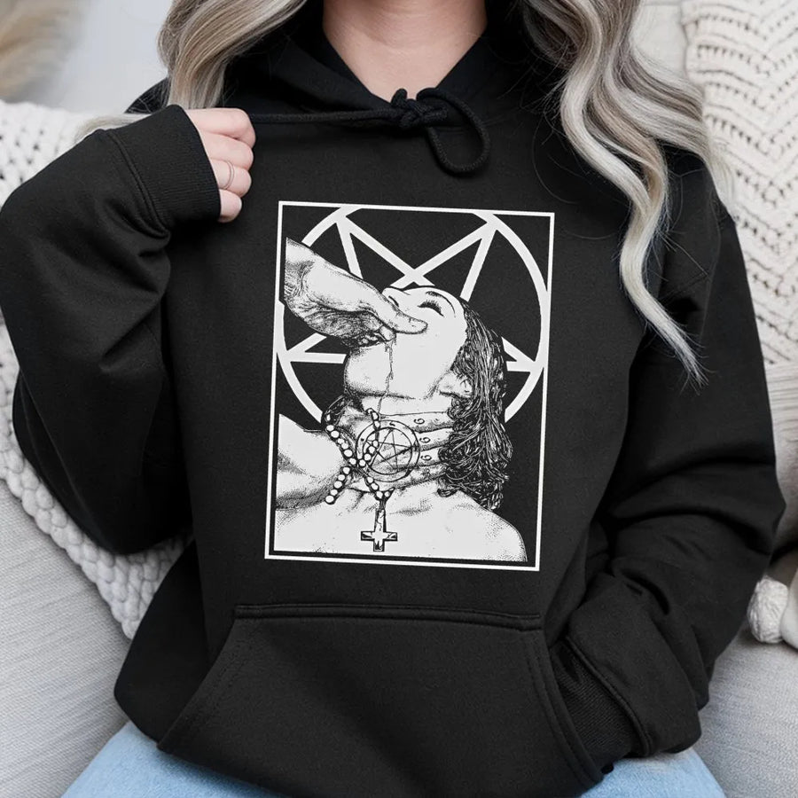 Gothic Occult Pentagram Hoodie | Dark Aesthetic Graphic Print | Premium Cotton Blend | Edgy Streetwear for Men and Women