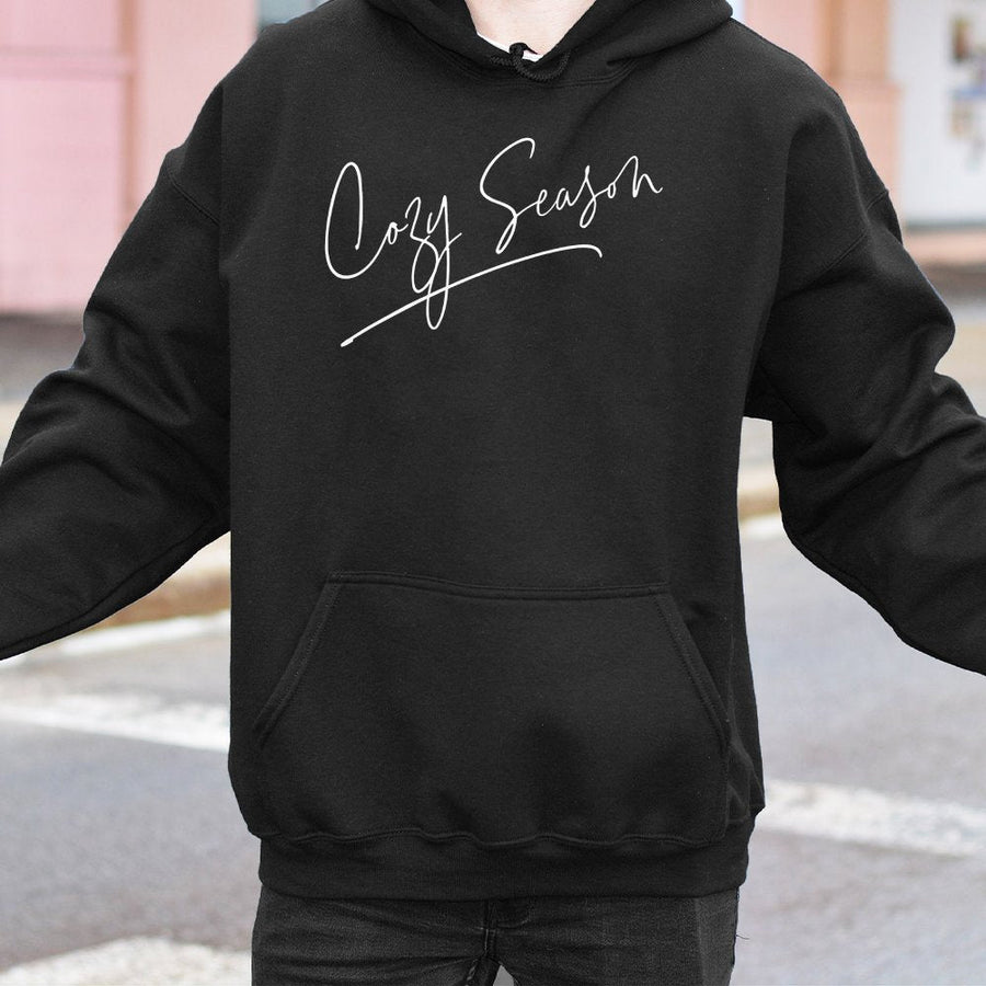Cozy Season Hoodie | Minimalist Script Graphic Sweatshirt | Premium Cotton-Blend | Aesthetic Fall Winter Gift for Women & Men