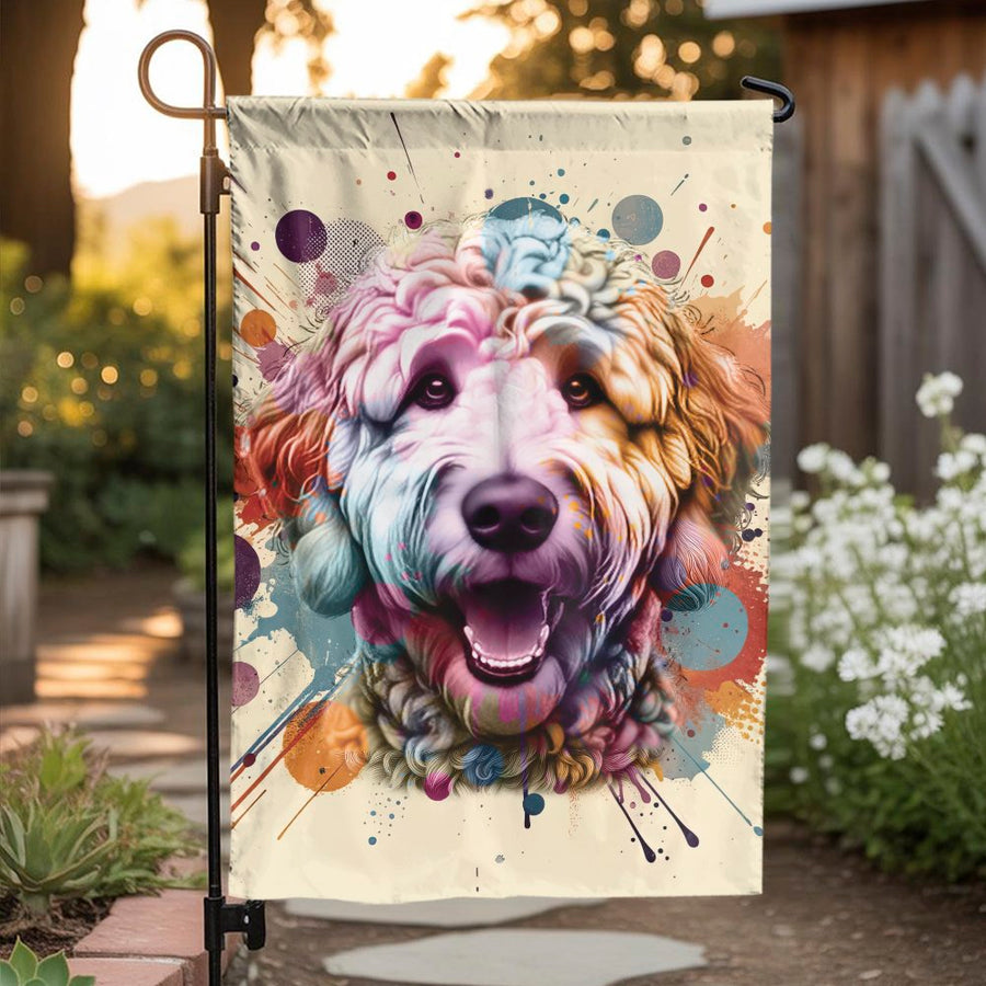 Goldendoodle Garden Flag | Watercolor Dog Portrait Outdoor Decor | Weather-Resistant Polyester | Premium Gift for Dog Lovers