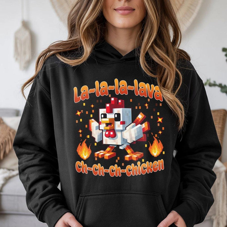 Pixel Chicken Gamer Hoodie | Lava Fire Game Graphic | Premium Cotton-Blend Pullover | Funny Gaming Gift for Kids and Teens