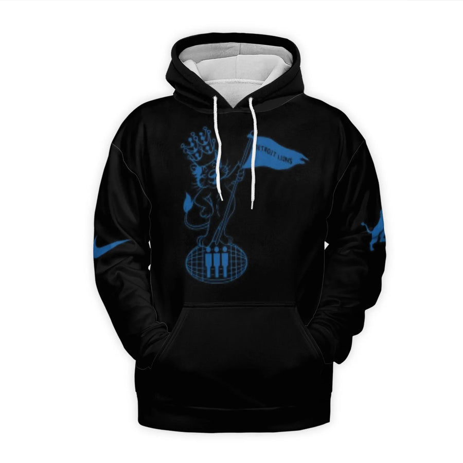 Detroit Lions Cartoon Lion With Flag Players Riding Lions Graphic 3D Hoodie