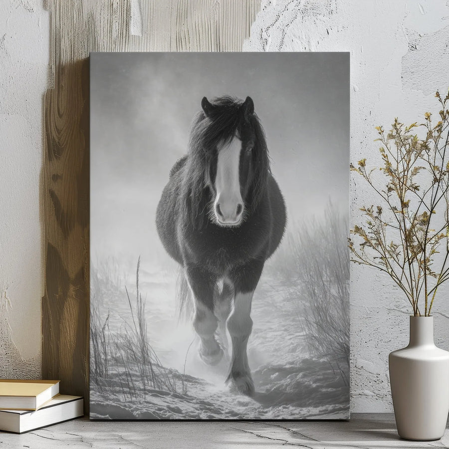 Horse Canvas Wall Art | Monochrome Winter Equestrian Print | 1.25 Inch Gallery Wrap | Elegant Farmhouse Home Decor Gift
