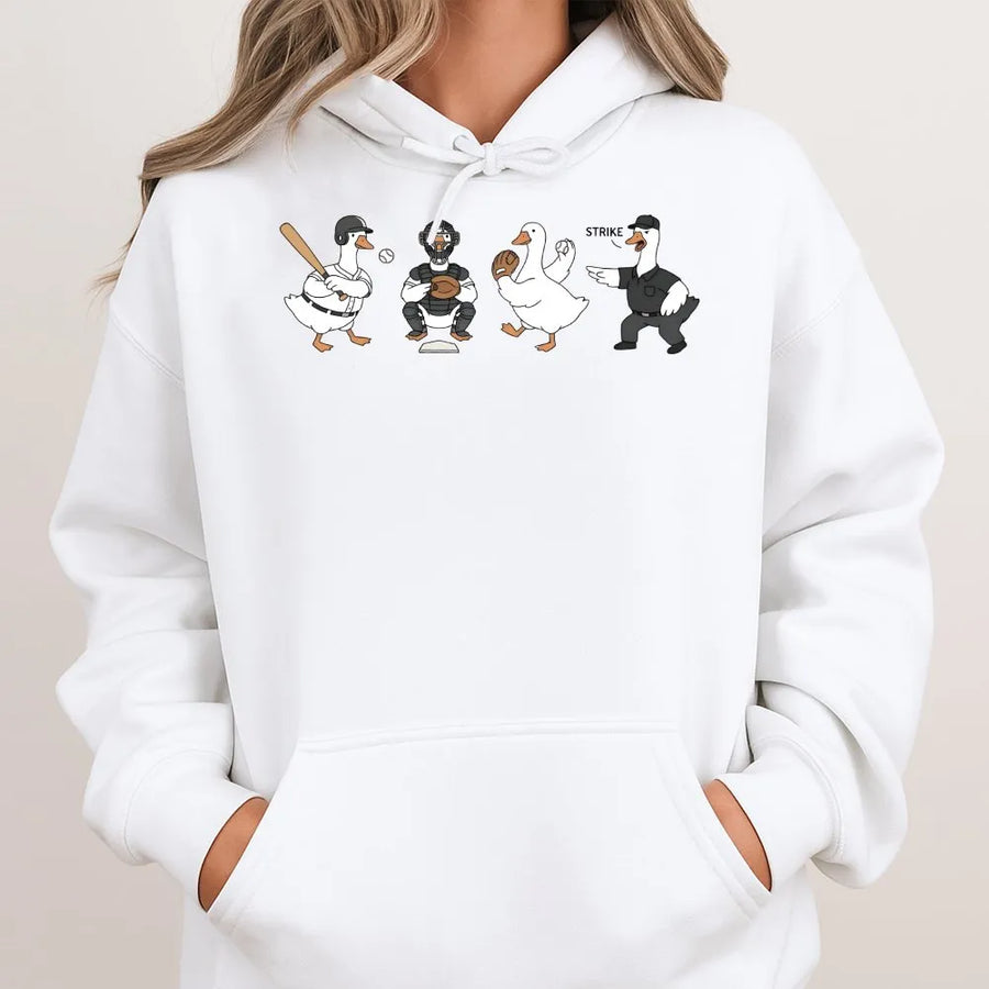 Goose Baseball Hoodie | Funny Geese Playing Baseball Graphic | Soft Cotton Tee | Game Day Gift for Animal Lovers & Sports Fans
