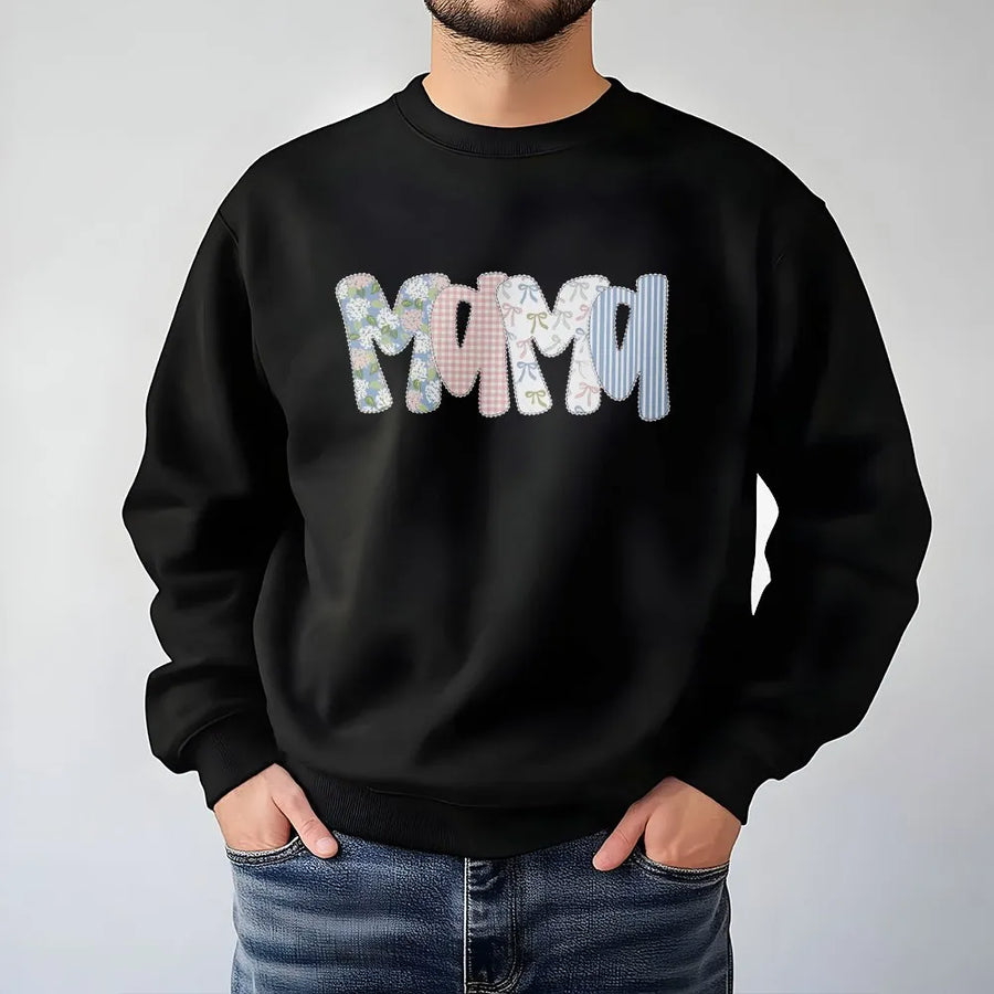 Floral Preppy Mama Sweatshirt | Coquette Patchwork Graphic Tee | Soft Cotton Classic Fit | Gift for New Mom on Mother's Day