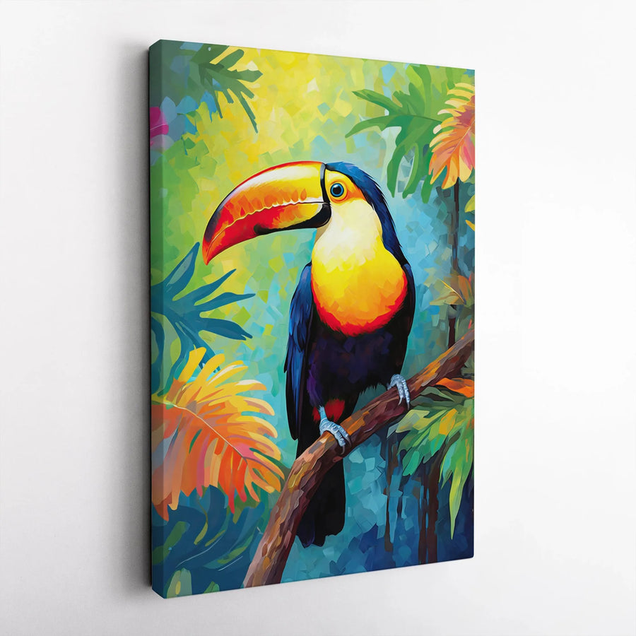 Tropical Toucan Wall Art Canvas | Vibrant Jungle Bird Painting | Premium Fade-Resistant Print | Colorful Home Decor Gift for Nature Lovers