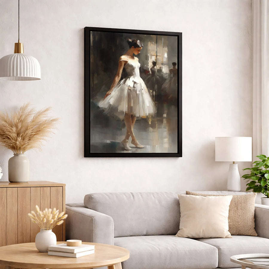 Ballerina Canvas Wall Art | Impressionist White Tutu Painting | Gallery-Quality 1.25 Inch Thick Frame | Elegant Dancer Decor for Living Room