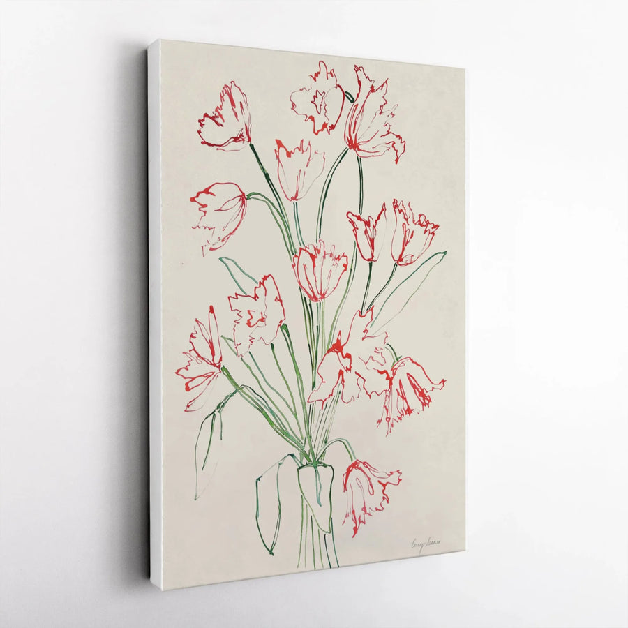 Red Tulip Sketch Canvas Wall Art | Minimalist Botanical Line Drawing | Premium 1.25" Thick Profile | Living Room Decor Gift