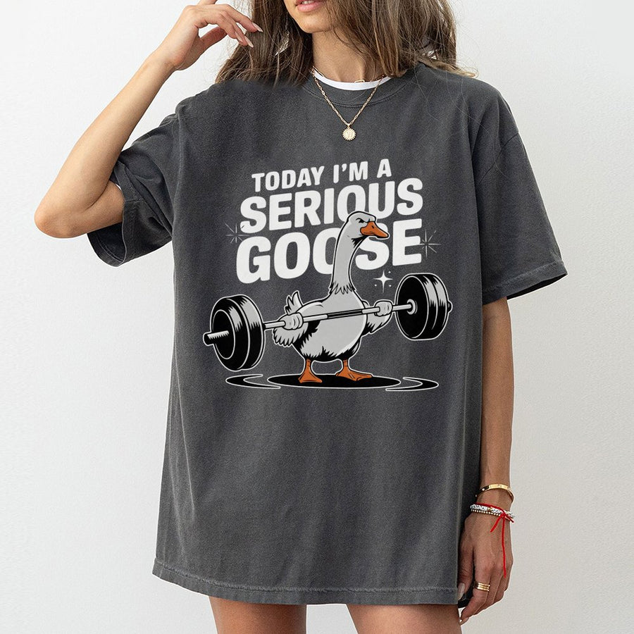 Serious Goose Lifting Gym T-Shirt | Funny Weightlifting Bird Graphic | Premium 100% Cotton Tee | Gift for Fitness Lovers and Gym Goers