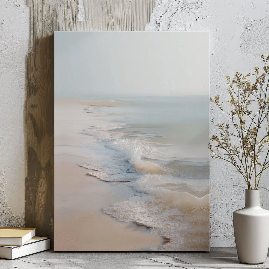 Coastal Beach Canvas Wall Art | Minimalist Ocean Waves Print | Gallery Wrapped Premium Material | Serene Nautical Decor For Modern Home