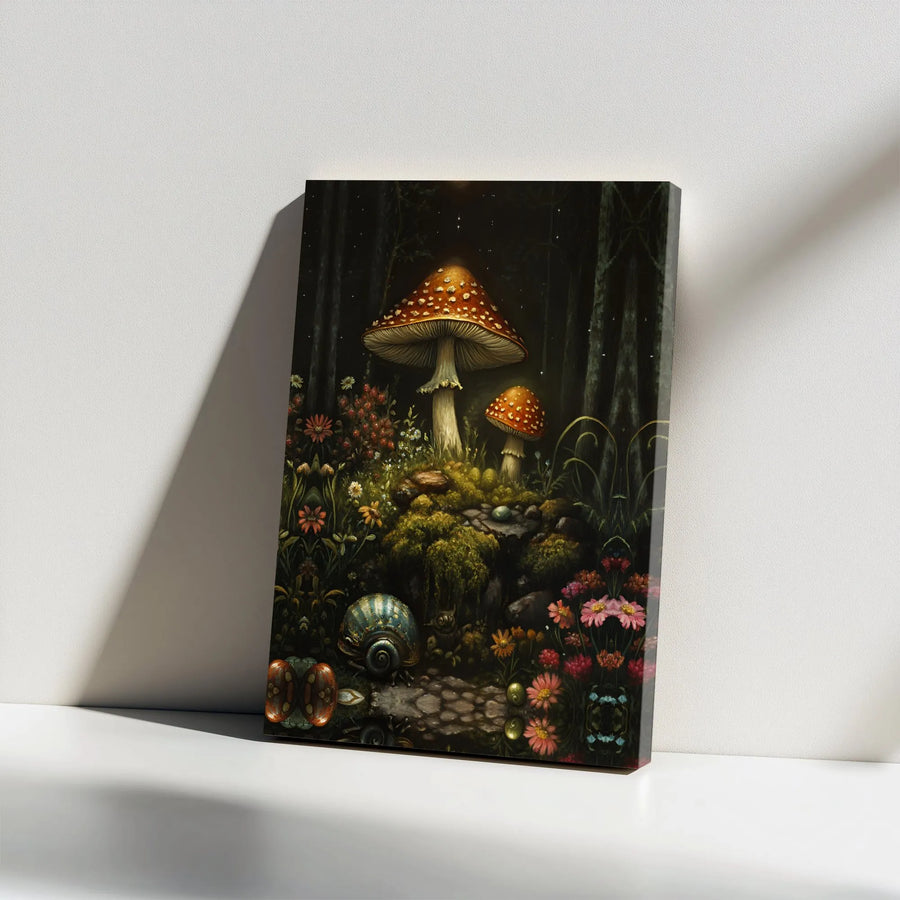 Magical Forest Mushroom Canvas Print | Dark Cottagecore Enchanted Woodland Wall Art | 1.25 Inch Gallery Wrap | Gift for Nature Lovers