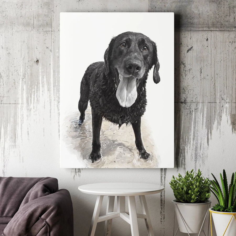 Black Labrador Retriever Wall Art | Wet Dog Portrait Print | 1.25 Inch Gallery Wrap Canvas | Premium Pet Lover Home Decor Gift
