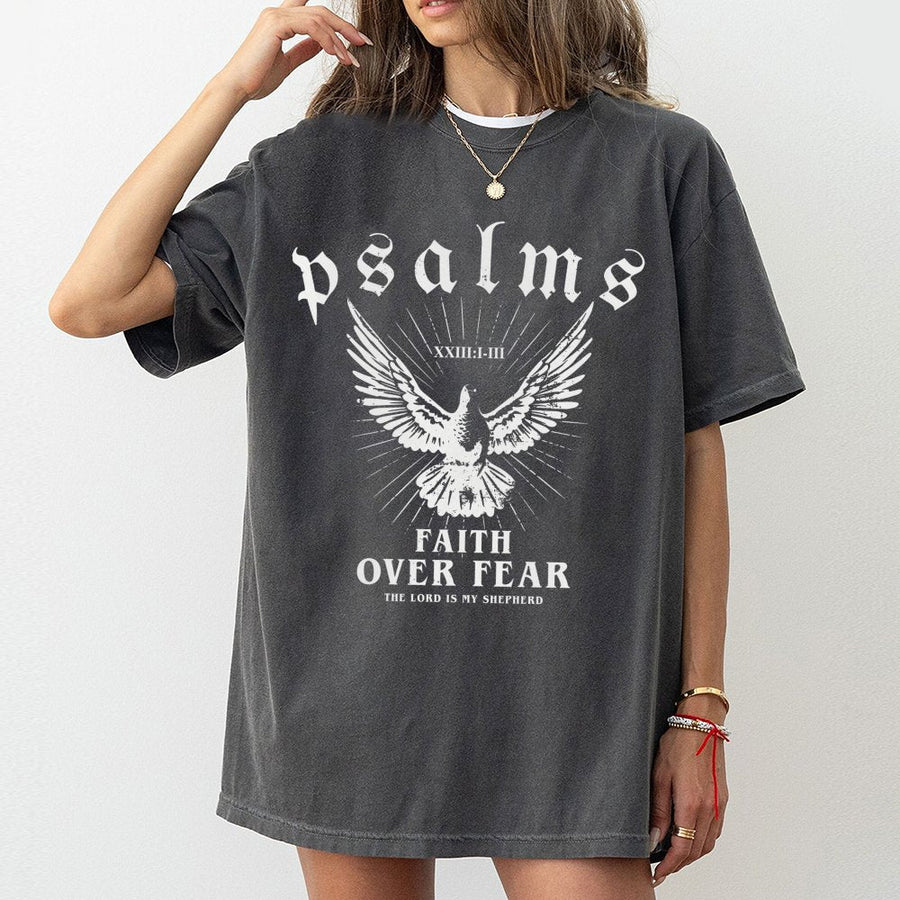 Psalms 23 Faith Over Fear T-Shirt | Christian Dove Graphic Tee | 100% Cotton Premium Quality | Religious Gift for Men and Women