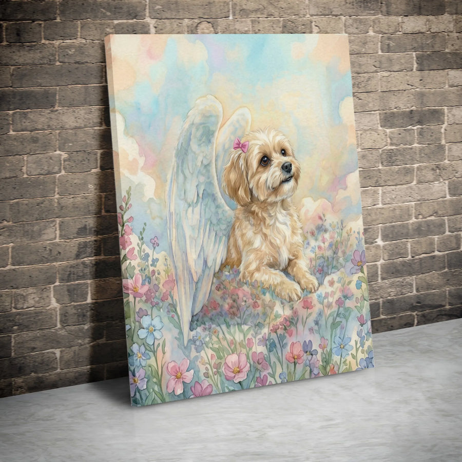 Angel Dog Memorial Canvas Art | Watercolor Pet Portrait with Wings | Premium Gallery Canvas | Pet Loss Sympathy Gift for Dog Owner
