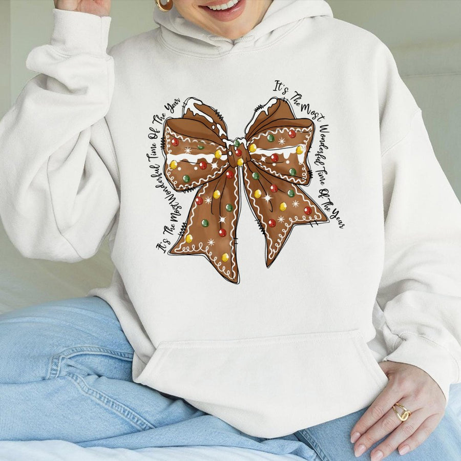 Gingerbread Bow Christmas Hoodie | Coquette Aesthetic Holiday Sweater | Premium Cotton-Blend Comfort | Cute Winter Gift for Women