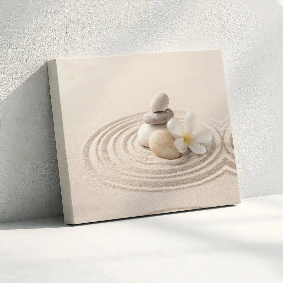 Zen Garden Wall Art | Stacked Stones & Frangipani Flower Print | 1.25" Gallery Wrap Canvas | Spa Decor & Meditation Room Gift