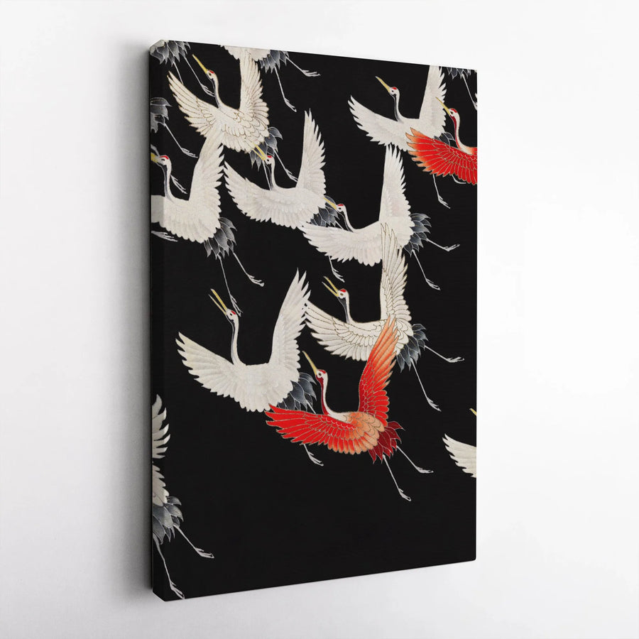 Japanese Red Crowned Crane Wall Art | Traditional Oriental Flying Bird Canvas Print | Premium Gallery-Wrapped Decor | Elegant Living Room Gift