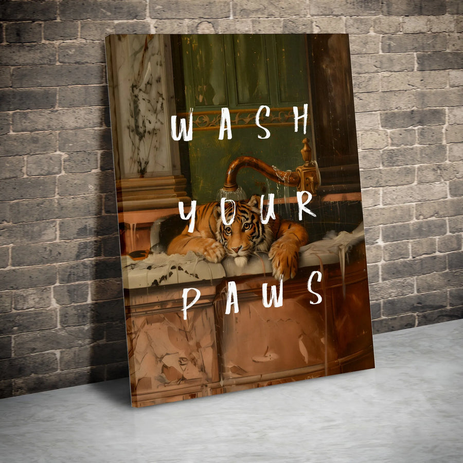 Wash Your Paws Tiger Wall Art | Funny Bathroom Decor | Premium Gallery Canvas | Gift for Animal Lovers