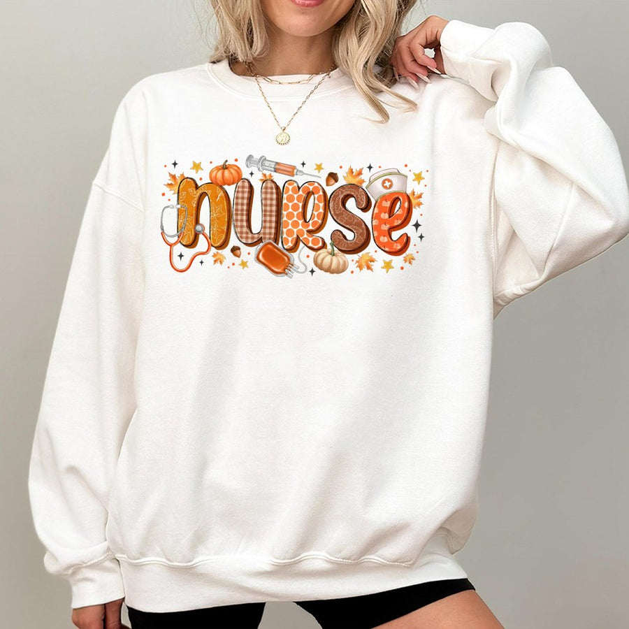 Fall Nurse Sweatshirt | Pumpkin Aesthetic Nursing Graphic | Premium Cotton Blend | Nursing Student Gift & Appreciation
