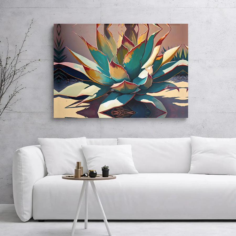 Desert Agave Canvas Wall Art | Stylized Succulent Botanical Print | Premium 1.25 Inch Gallery Wrap | Southwestern Home Decor Gift