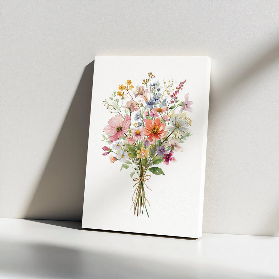 Watercolor Wildflower Bouquet Canvas Wall Art | Botanical Floral Print | Premium Gallery Wrap Decor | Ready To Hang Gift For Her Home