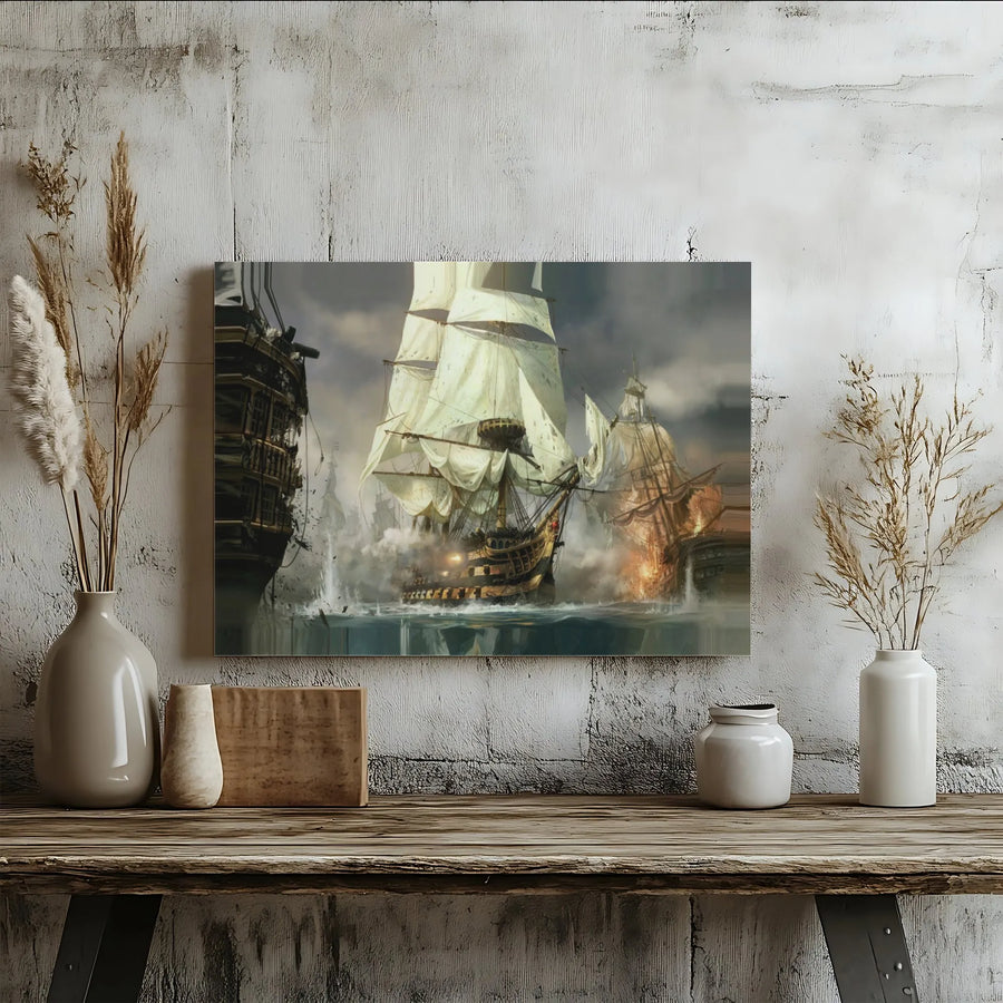 Historic Tall Ship Battle Canvas | Epic Naval War Scene Print | Premium Gallery-Wrapped Art | Collector's Gift for Nautical Decor