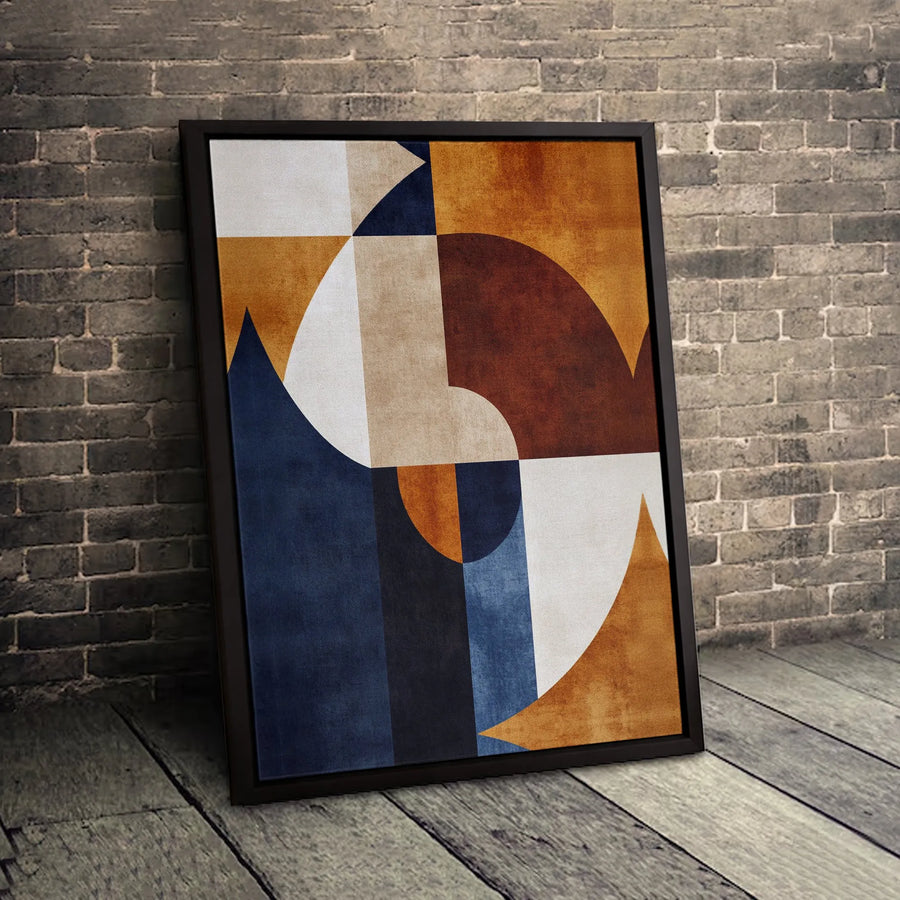 Abstract Geometric Canvas Wall Art | Mid-Century Modern Navy Rust Beige Decor | 1.25-Inch Gallery Wrap | Premium Framed Or Unframed Print