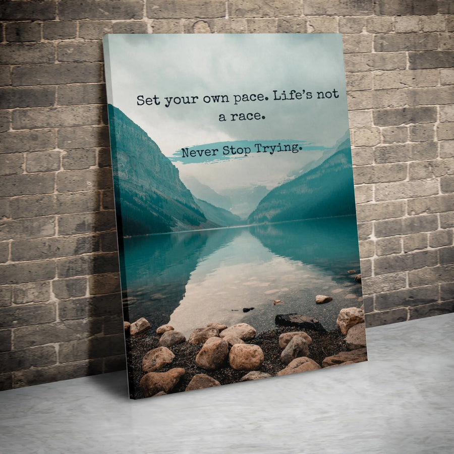 Mountain Lake Wall Art | Set Your Own Pace Motivational Quote | Premium 1.25-Inch Gallery Canvas | Inspiring Home & Office Decor Gift