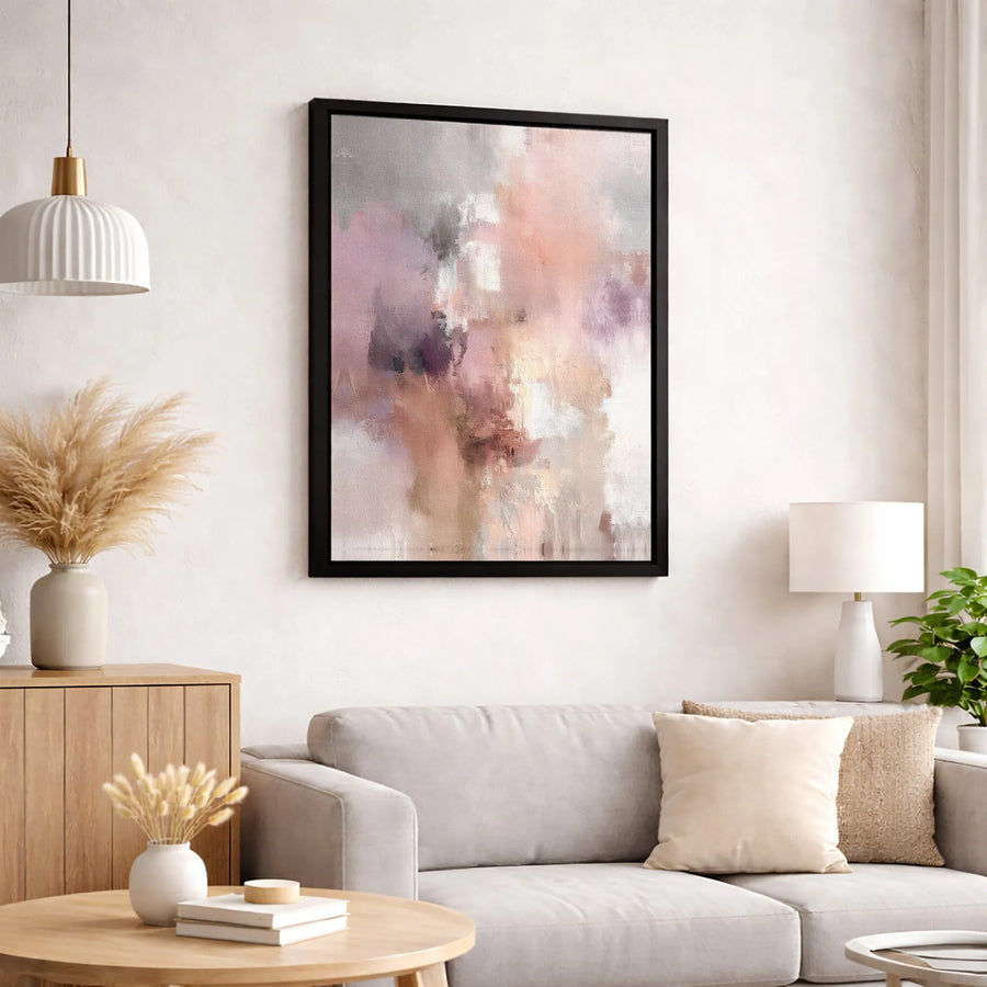 Abstract Canvas Wall Art | Blush Pink and Grey Modern Oil Painting Print | Gallery-Quality 1.25 Inch Canvas | Premium Minimalist Home Decor