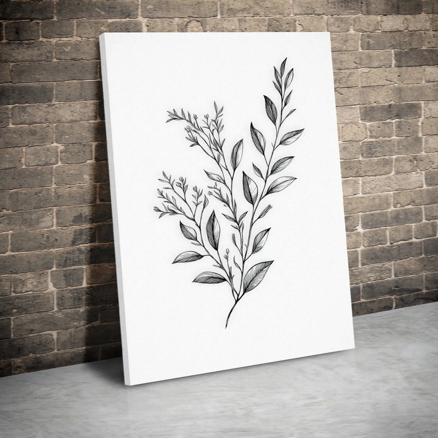 Minimalist Botanical Canvas Wall Art | Fine Line Leaf Sketch | Premium 1.25-Inch Gallery Wrap | Modern Neutral Home Decor Gift