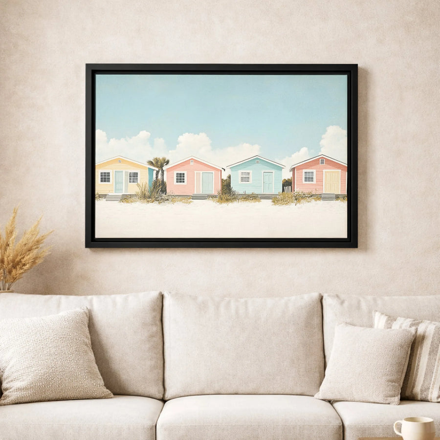 Beach House Canvas Print | Pastel Coastal Wall Art | Gallery Wrapped 1.25" Profile | Nautical Decor for Living Room or Bedroom