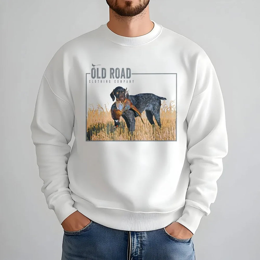 German Shorthaired Pointer Sweatshirt | GSP Pheasant Hunting Graphic | Premium Cotton Blend | Upland Bird Dog Hunter Gift for Men and Women