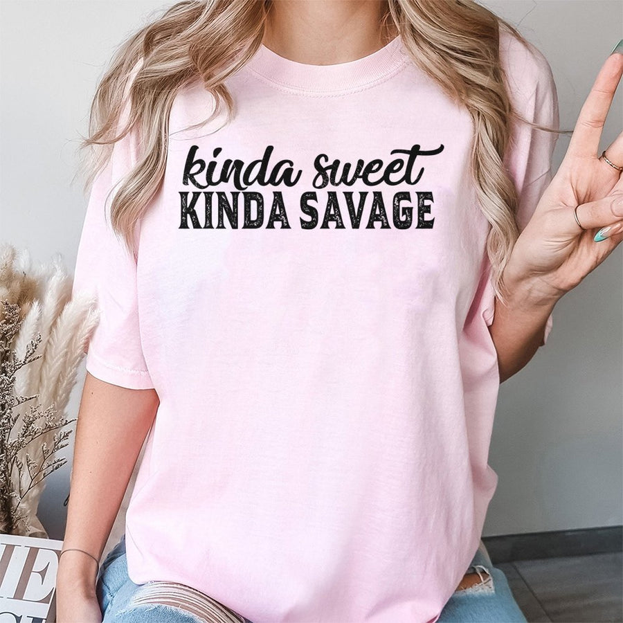 Kinda Sweet Kinda Savage T-Shirt | Funny Graphic Slogan Tee | Premium 100% Cotton Apparel | Sarcastic Gift for Her, Wife, or Girlfriend