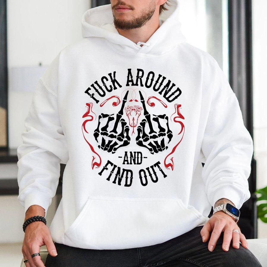 Fuck Around And Find Out Hoodie | Skeleton Middle Finger Graphic | Premium Cotton Blend | Edgy Streetwear Gift For Men And Women