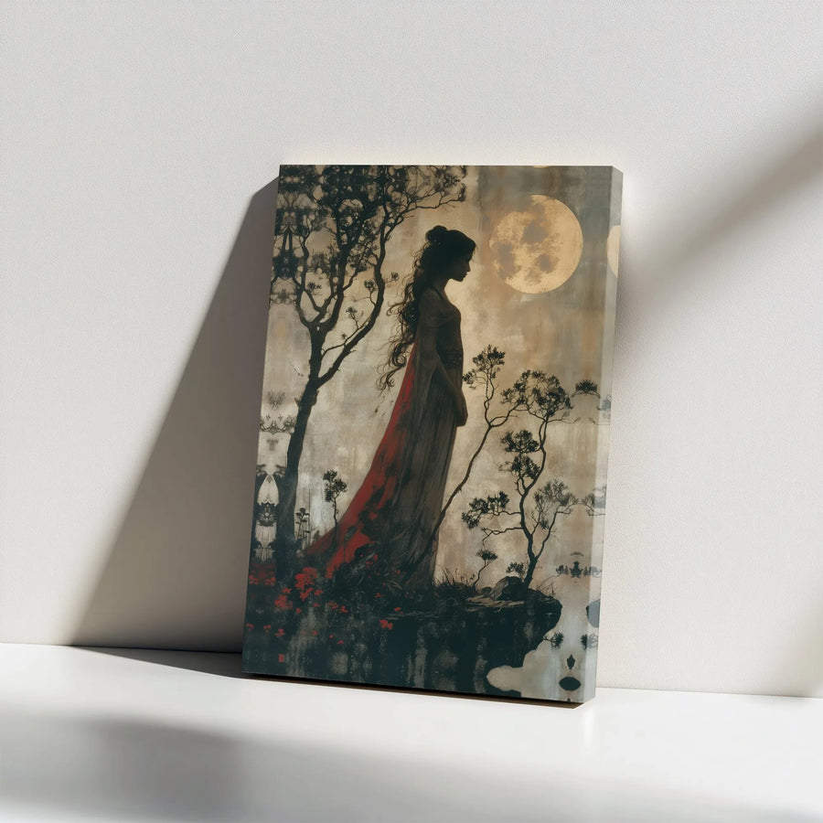 Gothic Woman Canvas Print | Moody Moonlit Landscape Wall Art | Premium Gallery Wrapped Decor | Ethereal Fantasy Gift for Her