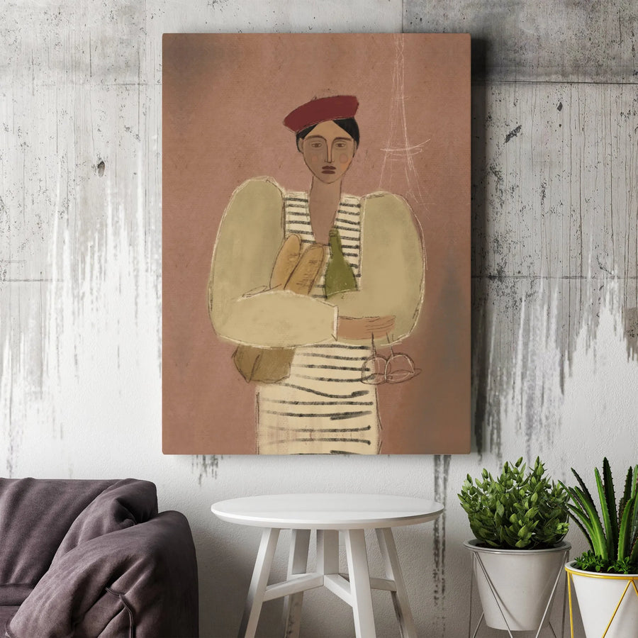 Abstract Parisian Woman Canvas Wall Art | Modern French Illustration with Eiffel Tower | Premium Fade-Resistant Print | Collector's Gift for Francophile Home Decor