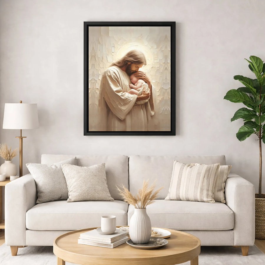 Jesus Holding Baby Canvas Art | Christian Nursery Wall Decor | Premium Fade-Resistant Religious Print | Baptism Gift for Parents