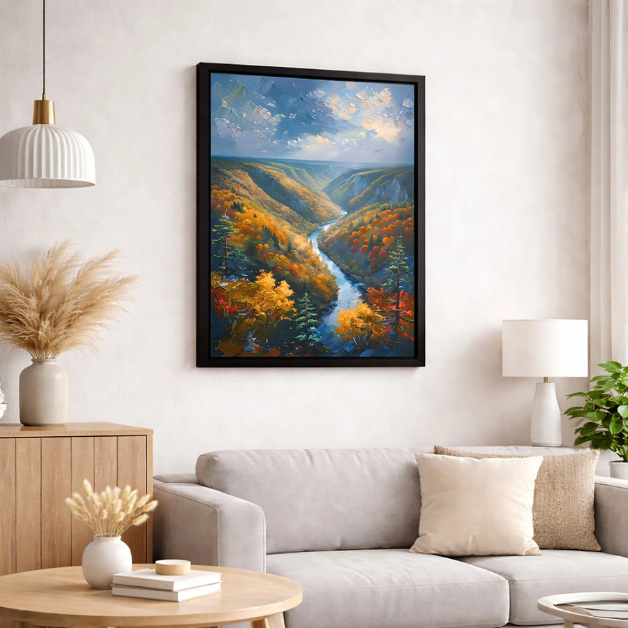 Autumn River Valley Canvas | Impasto Oil Landscape Wall Art | Gallery-Quality 1.25 Inch Thick Print | Nature Lover Home Decor Gift