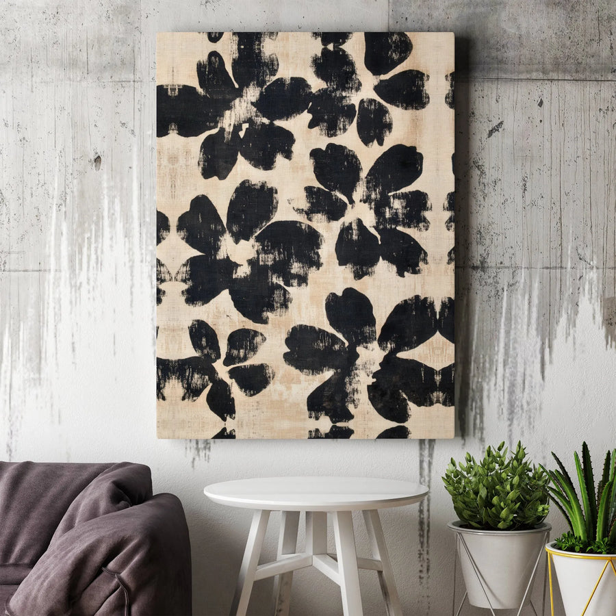 Abstract Floral Canvas Wall Art | Black And Cream Botanical Print | Gallery Quality 1.25 Inch Thick Frame | Modern Farmhouse Home Decor