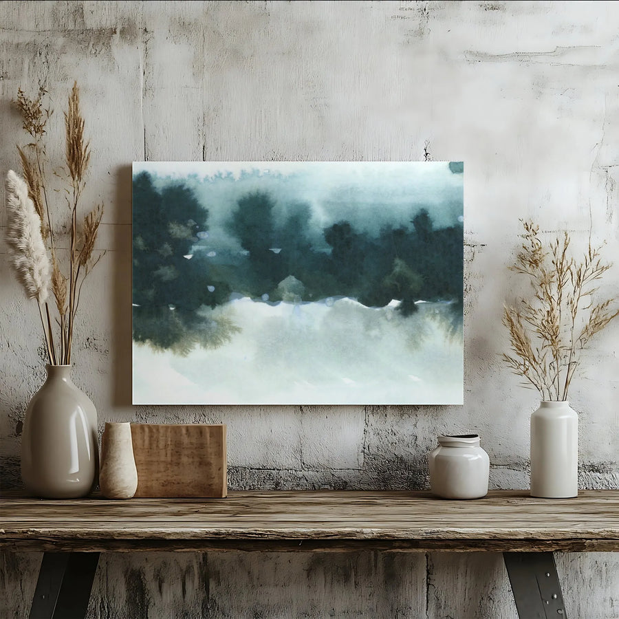 Abstract Forest Canvas Wall Art | Moody Watercolor Tree Line Artwork | Premium Fade-Resistant Print | Modern Lake House Decor Gift