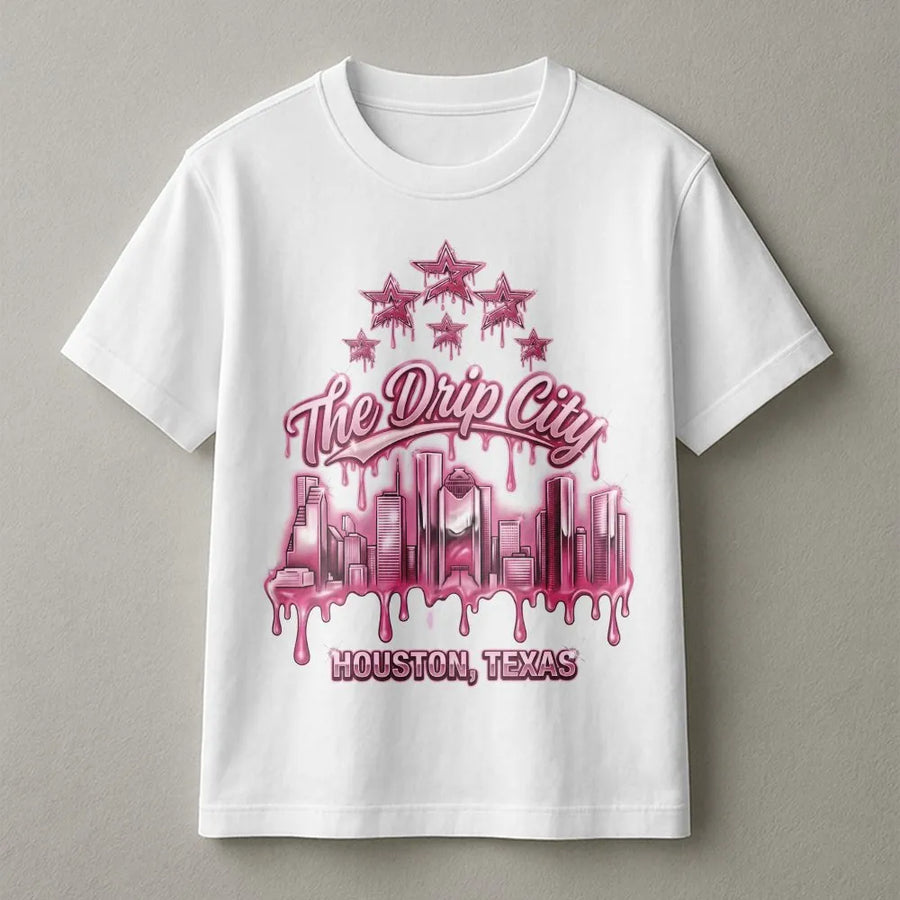Houston Texas T-Shirt | The Drip City Graffiti Skyline Design | Premium Cotton Blend Sweatshirt | Unisex Houston Pride Gift