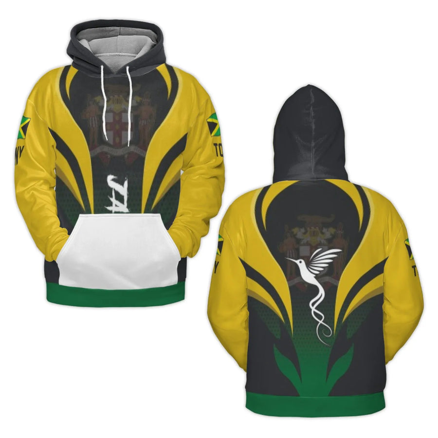 Jamaica Flag 3D Hoodie | Doctor Bird Emblem & Coat of Arms | Premium Polyester Knit | Unisex Jamaican Heritage Gift for Men & Women