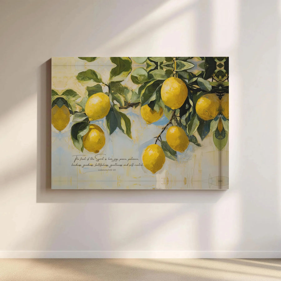Fruit of the Spirit Wall Art | Galatians 5:22-23 Lemon Branch Painting | Premium Gallery Canvas | Christian Home Decor Gift