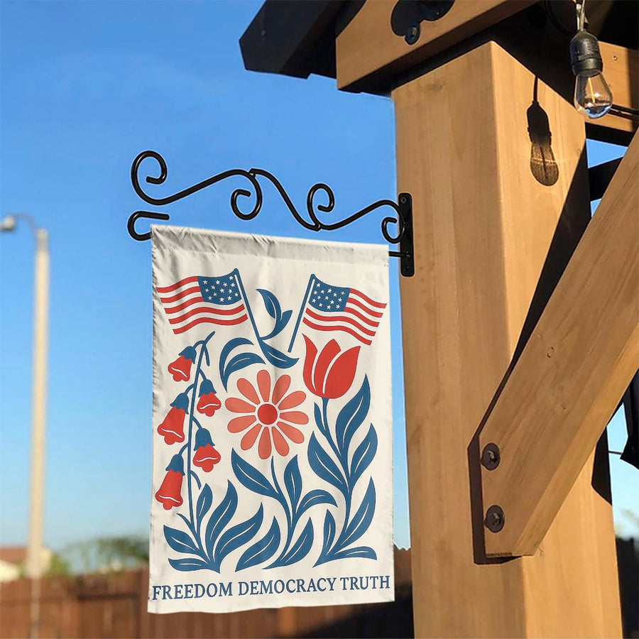 Freedom Democracy Truth Garden Flag | Patriotic Folk Art Floral Design | Durable All-Weather Polyester | July 4th Memorial Day Outdoor Yard Decor