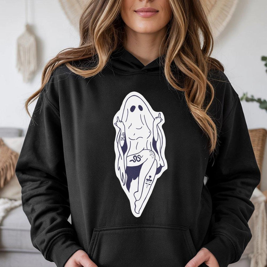 Ghost Graphic Hoodie | Edgy Tattoo Art Design | Cotton-Poly Blend Premium Comfort | Alternative Goth Streetwear Gift for Her