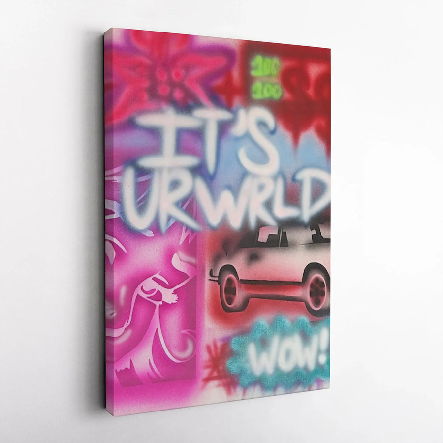 It's Ur Wrld Graffiti Canvas Art | Street Style Urban Car Print | 1.25 Inch Premium Gallery Wrap | Bold Aesthetic Wall Decor Gift