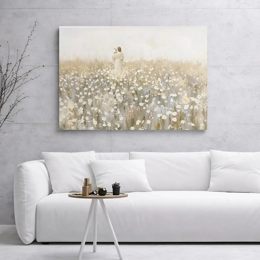 Jesus The Good Shepherd Canvas Art | Peaceful Floral Meadow Religious Wall Decor | Premium 1.25-Inch Gallery Wrap | Spiritual Christian Home Gift